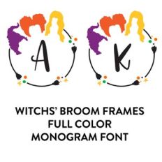 witch sisters broom frame full color monogram font