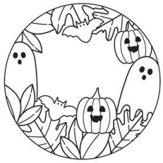 Ghost Bat Pumpkin Halloween Leaf Frame Hello