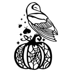 magic owl on a cobweb pumpkin