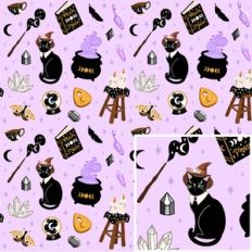 Witches Cat, Moon and Stars Pattern Background