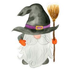 Halloween Watercolor Witch Gnome Print and Cut