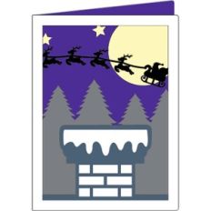 santa claus flying and chimney card
