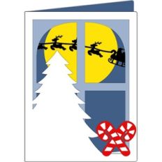 santa claus flying in the window card