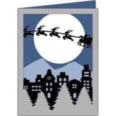 santa claus flying over the city card