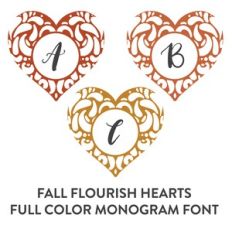 flourish fall heart frame full color monogram font