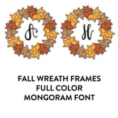 fall leaves wreath full color monogram font 2