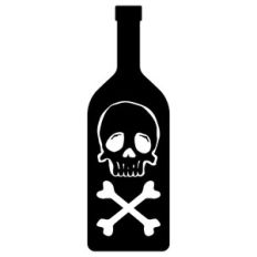 wine bottle with skull and bones