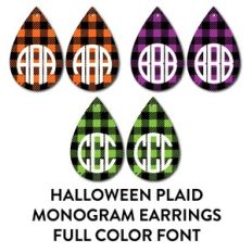 halloween plaid monogram earrings full color dingat font