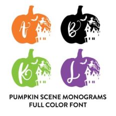 pumpkin halloween scene full color monogram font
