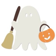 Ghost with Pumpkin Bucket and Broom