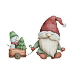 Watercolor Gnome with sled