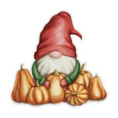 Watercolor Gnome with pumpkins