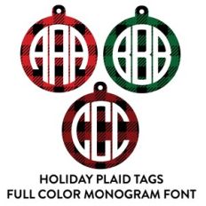 holiday plaid tags full color monogram font