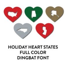 holiday heart states full color dingbat font