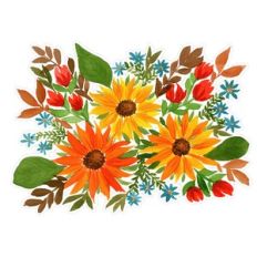 Fall / Autumn Watercolor Thanksgiving Sunflower Arrangement Print and