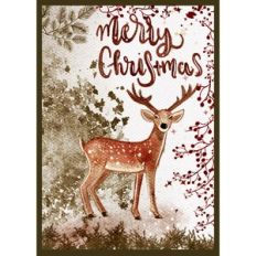 Merry Christmas Deer in the Woods Watercolor Flat Card