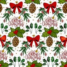Merry Christmas Seamless Pattern with Christmas Branches and Flourishe