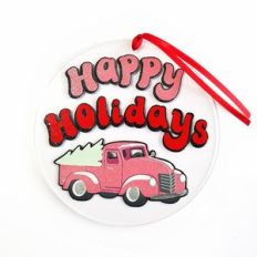 Happy Holidays Christmas Truck with Tree
