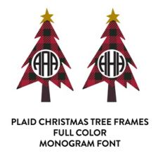 plaid christmas tree monogram frame full color dingbat font