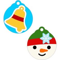 tree ornaments bell and snowman tags