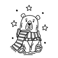 Cute polar bear with scarf and stars