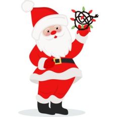 santa holding tangled lights