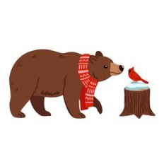 Winter Bear with Cardinal Bird