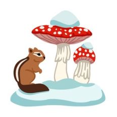 Winter Chipmunk with Mushrooms