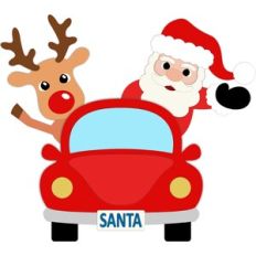 santa claus and reindeer in the car