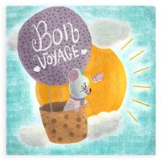 Bon Voyage Printable Card Cover with Cute Mouse and Air Balloon