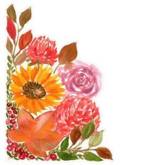 Fall / Autumn Watercolor Corner Flower Arrangement Print and Cut