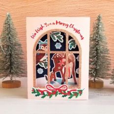 Winter Deer in Window Christmas Shadowbox Card