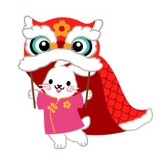 Chinese New Year Rabbit in Dancing Lion Costume