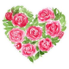 Pink Watercolor Roses Floral Valentines Heart Print and Cut