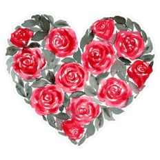 Red Watercolor Roses Floral Valentine Heart Print and Cut
