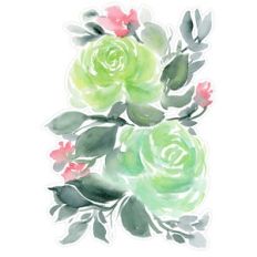 Soft Green Winter Watercolor Roses Flower Arrangement Print and Cut