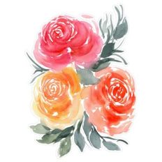 Red Orange Pink Watercolor Roses Floral Arrangement Print and Cut