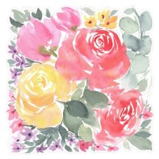 Spring Mothers Day Birthday Watercolor Roses Tulips Floral Print and C