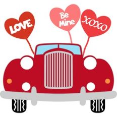 old car and valentines balloons