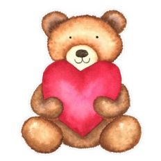 Watercolor Teddy Bear Holding Love Heart Valentine Print and Cut