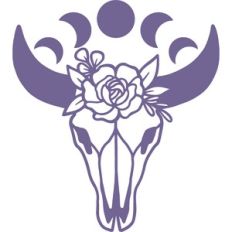 floral cow skull with moon phases