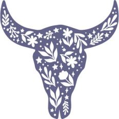 cow skull with leaves and flowers