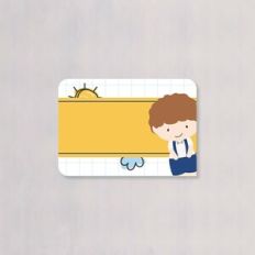 SCHOOL SUPPLIES LABELS YELLOW BROWN HAIR