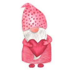 Valentine Watercolor Gnome Holding Heart Print and Cut