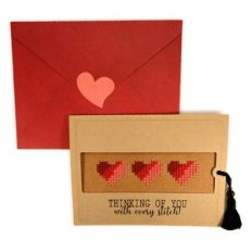 Card A6 Bookmark Hearts Trio Stitched
