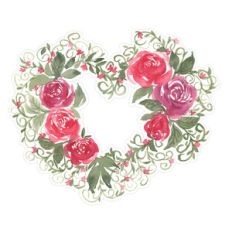 Filigree Roses Watercolor Heart Wreath Print and Cut