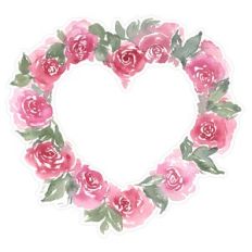 Watercolor Roses Love Heart Wreath Print and Cut