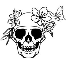 Skull with Flowers and Butterfly