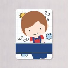 SCHOOL SUPPLIES LABELS BLUE BROWN HAIR