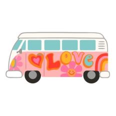Hippie Van With Hearts and Flowers